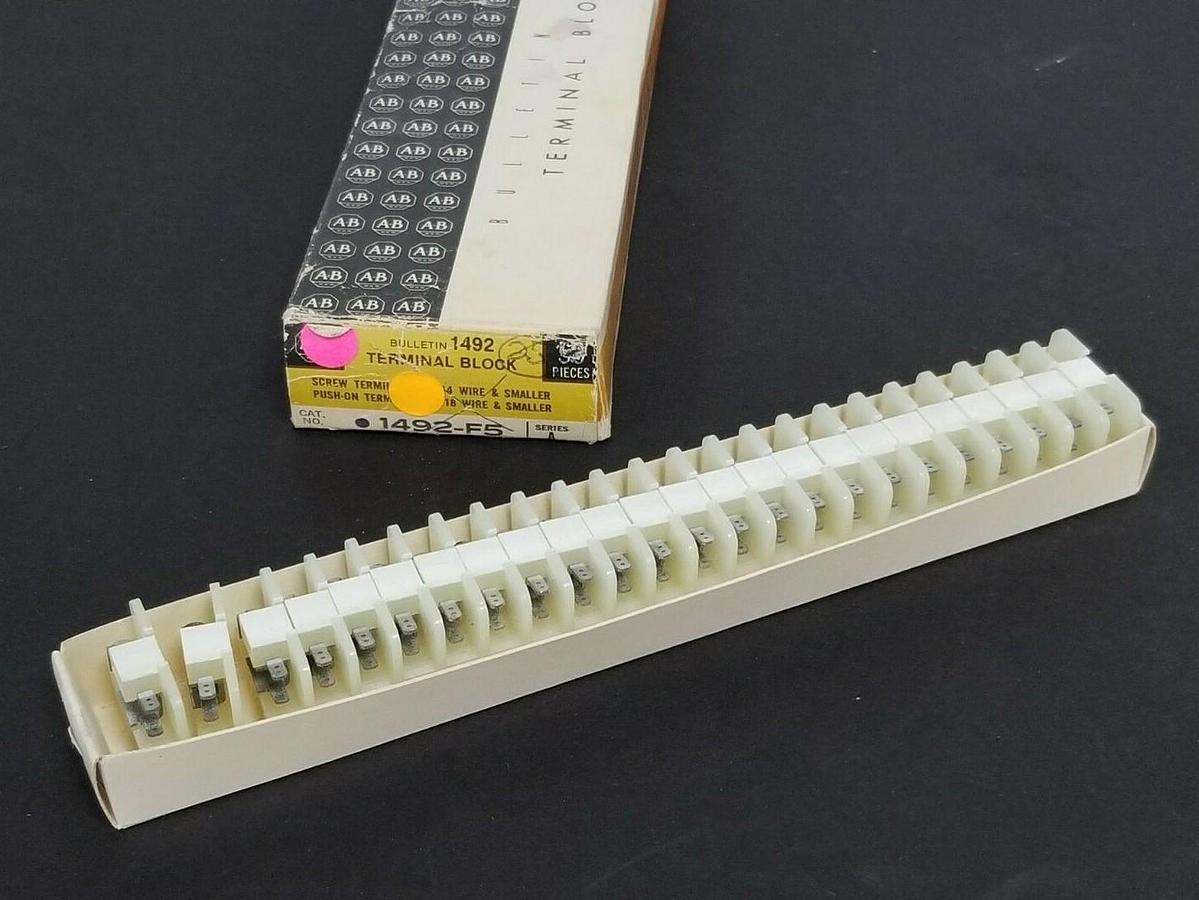Used BOX OF 24 NEW ALLEN BRADLEY 1492-F5 TERMINAL BLOCKS 1492F5, SER. A