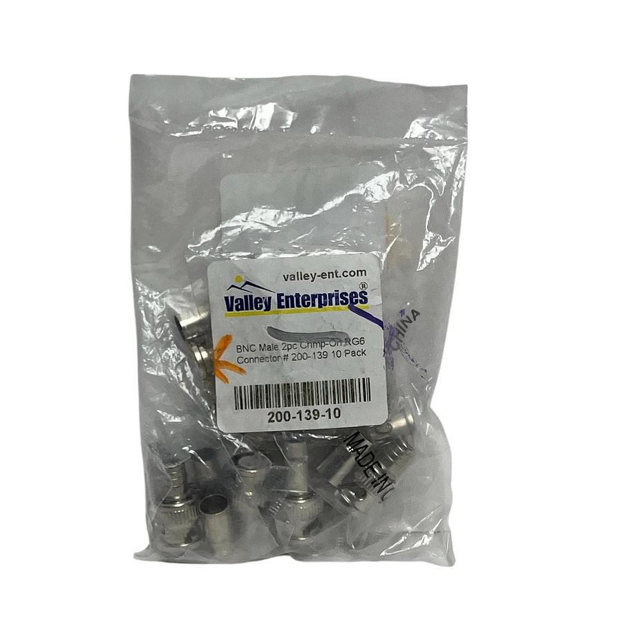 Used (10) Valley Enterprises #200-139 BNC Connectors for RG6 Coax - NSFS
