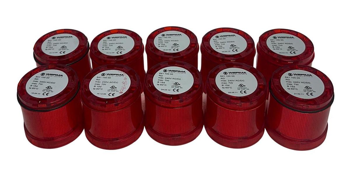 Used 10 WERMA 641 100 00 / 64110000 PERMANENT LIGHT ELEMENTS RED 240VAC/DC 7W USNP