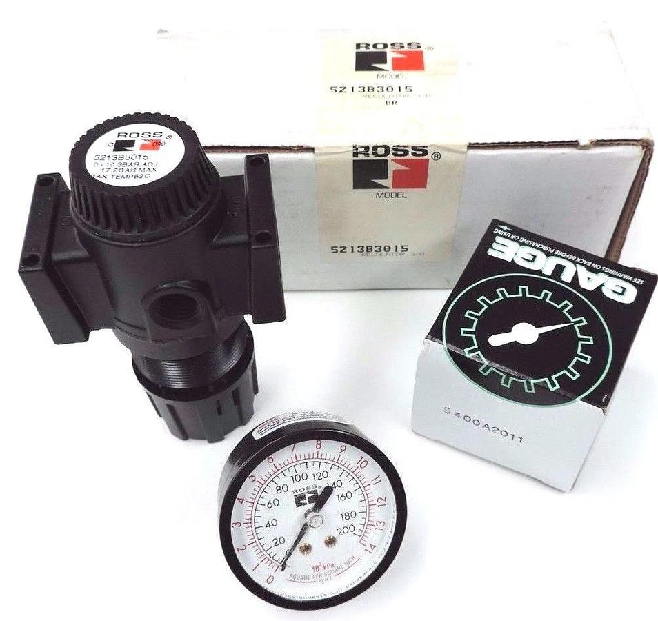 Used NIB ROSS 5213B3015 REG. 3/8 PIST TYPE 0-150PSI W/ 5400A2011 1/4 PRESSURE GAUGE