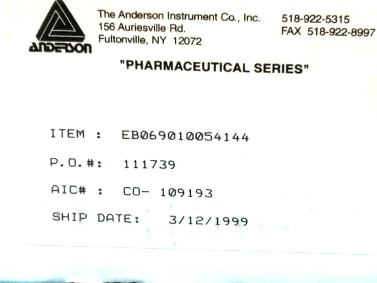 NIB ANDERSON INSTRUMENTS EB069010054144 PHARMACEUTICAL GAUGE 0-60PSI