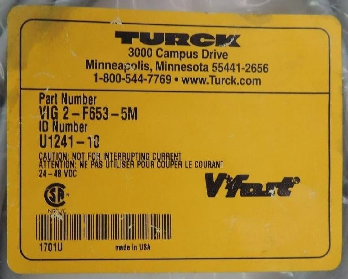 Used NEW TURCK VIG 2-F653-5M CORDSET ID #: U1241-10 24-48VDC, VIG2F6535M