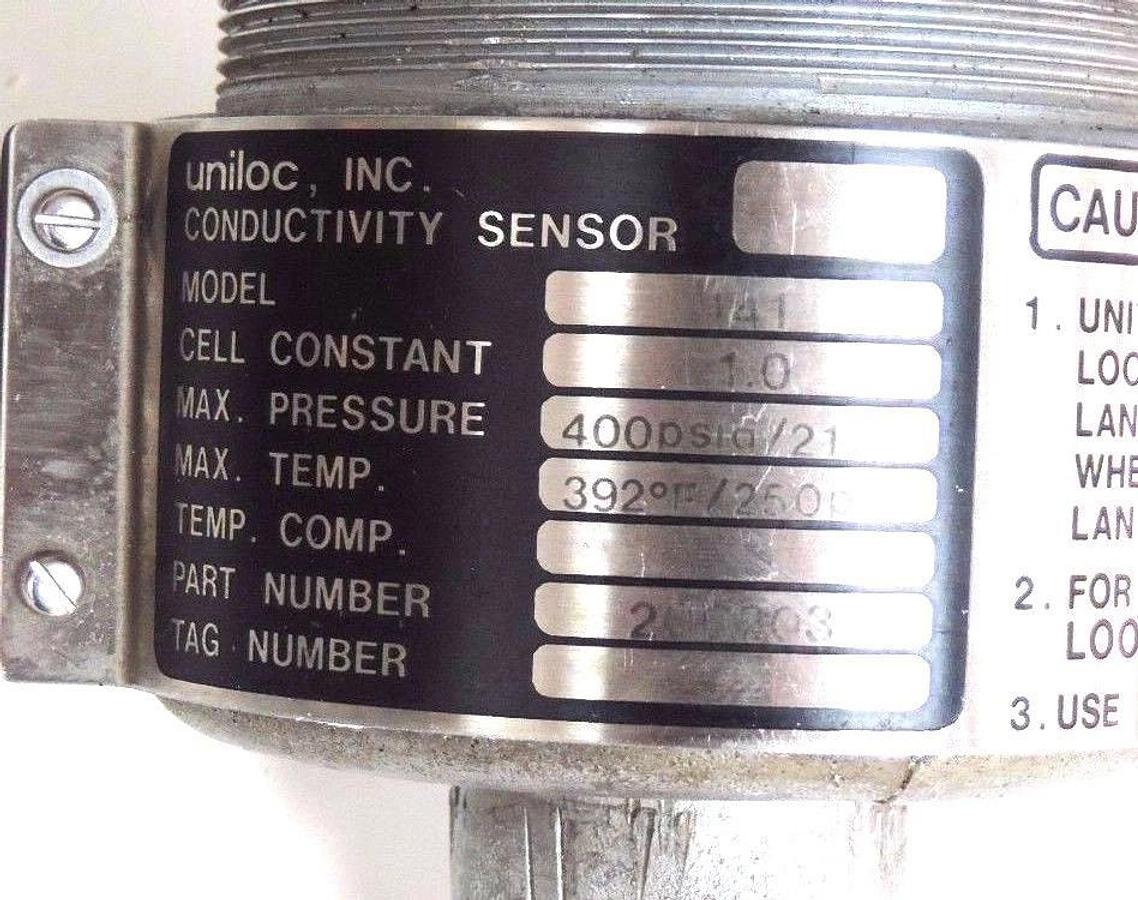 Used ROSEMOUNT UNILOC 2002038 CONDUCTIVITY SENSOR MODEL 141, 250/400PSIG