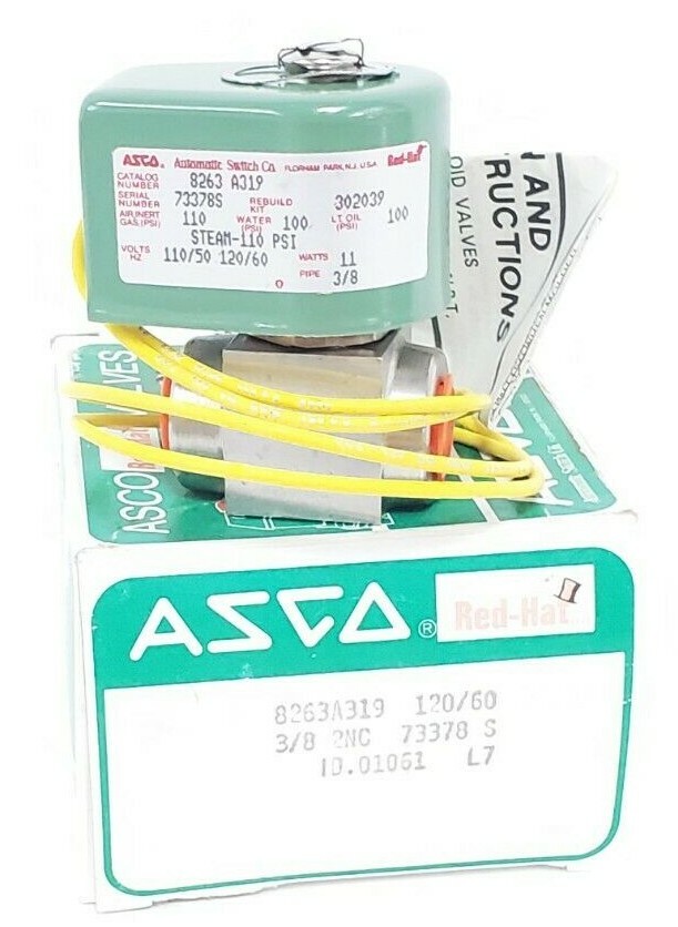 Used NIB ASCO 8263A319 SOLENOID VALVE PIPE: 3/8'' WATTS: 11 VOLTZ/HZ: 110/50 120/60