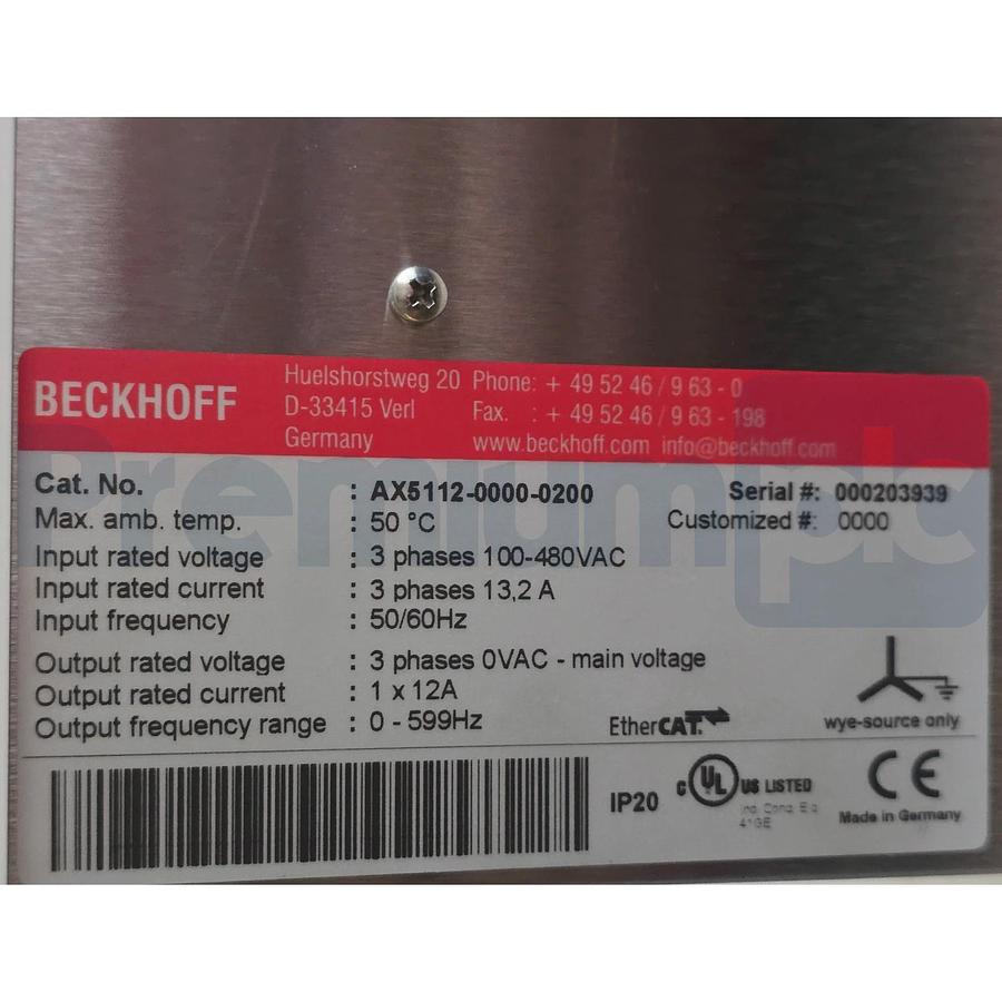 Beckhoff AX5112-0000-0200 AX5000 Digital Servo Drive 1-Ch 12A EtherCAT NSNP