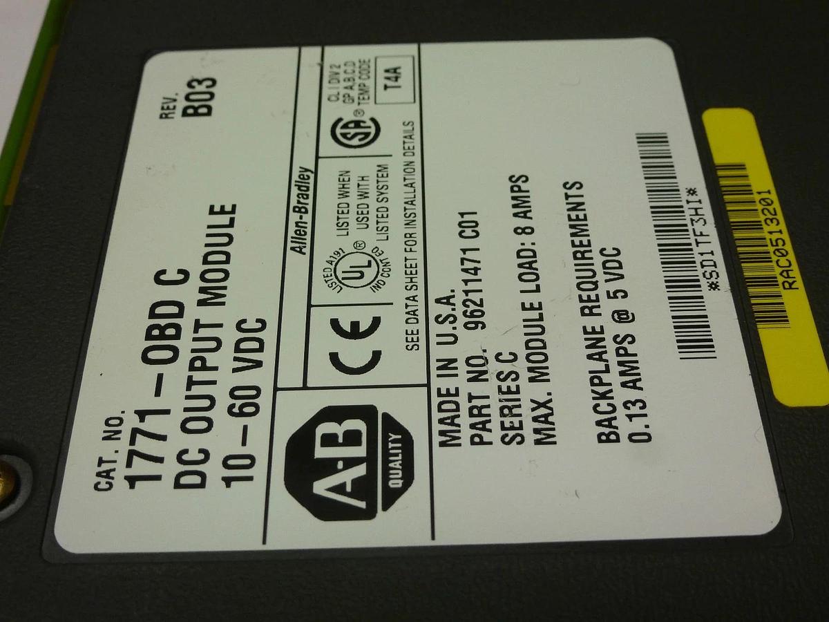 Used ALLEN BRADLEY 1771-OBD C REV B03 W/ 1771-WHF FIELD WIRING ARM 1771OBD