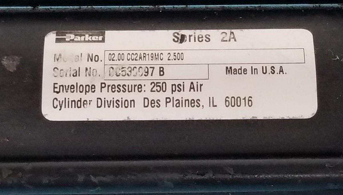 Used PARKER 02.00 CC2AR19MC 2.500 SERIES 2A PNEUMATIC CYLINDER, 2" BORE X 2.5" STROKE