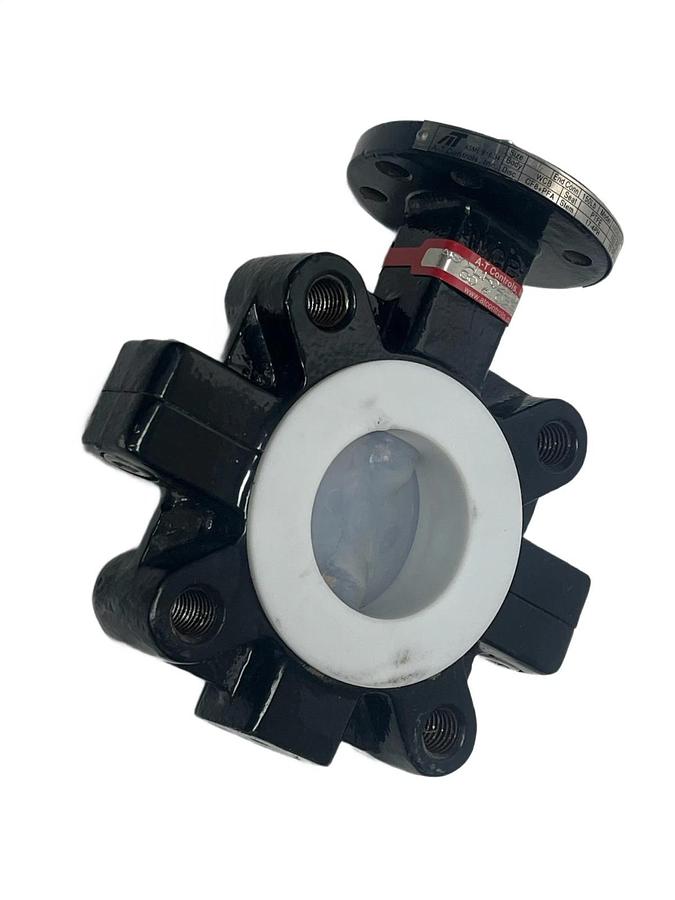 A-T Controls 2.5" Lined Butterfly Valve ASC-L1-0250-PFR-XA w/ Actuator Mount Kit