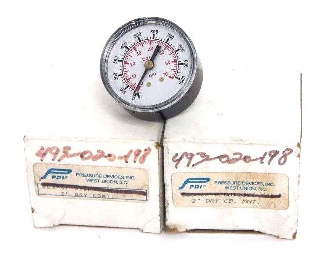Used LOT OF 2 NIB PDI CDS-5P-070D DRY GAUGES 0-1000PSI 2" CDS5P070D
