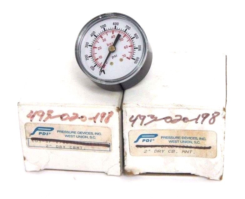 Used LOT OF 2 NIB PDI CDS-5P-070D DRY GAUGES 0-1000PSI 2" CDS5P070D