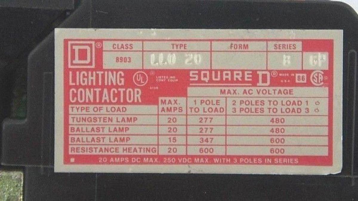 Used SQUARE D 8903LL020V02 CONTACTOR 4-POLE, 120V COIL, 8903LLO20V02