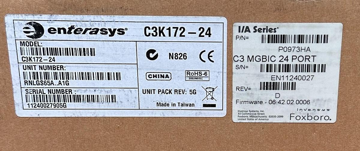 Used NEW ENTERASYS FOXBORO P0973HA / C3K172-24 I/A SERIES C3 MGBIC 24-PORT EtherNET