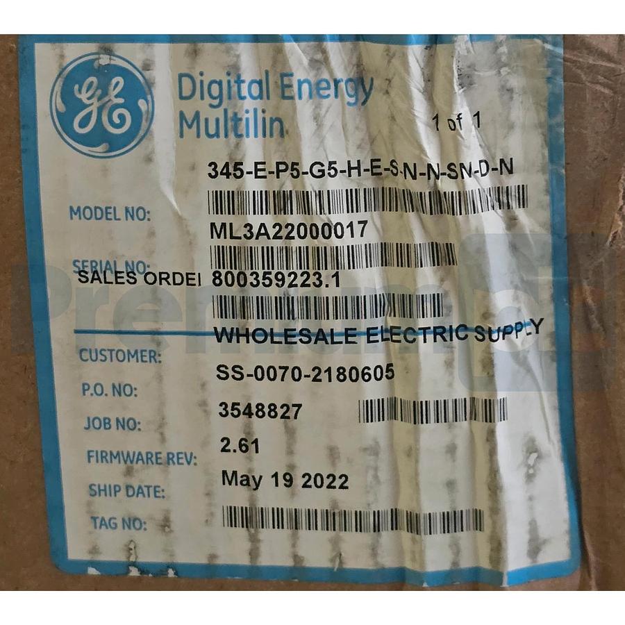 GE MULTILIN 345 TRANSFORMER PROTECTION RELAY 345-E-P5-G5-H-E-S-N-N-SN-D-N (read)