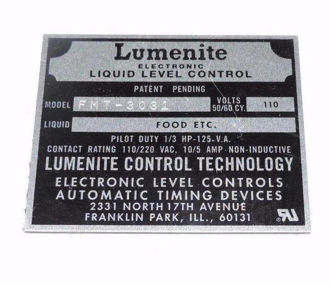 NEW LUMENITE FMT-3031 ELECTRONIC LEVEL CONTROL 110V