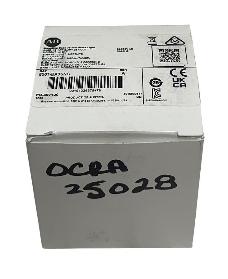 Used ALLEN BRADLEY 856T-BA3SNC /A MOUNTING BASE 70mm STACK LIGHT 90-250VAC 1/2'' NSMP