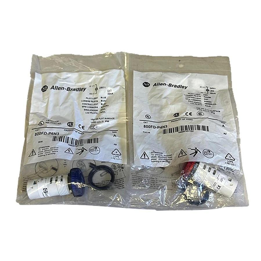 Used 2 ALLEN BRADLEY 800FD PILOT LIGHTS 800FD-P6N3 /A BLUE & 800FD-P4N3 /A RED