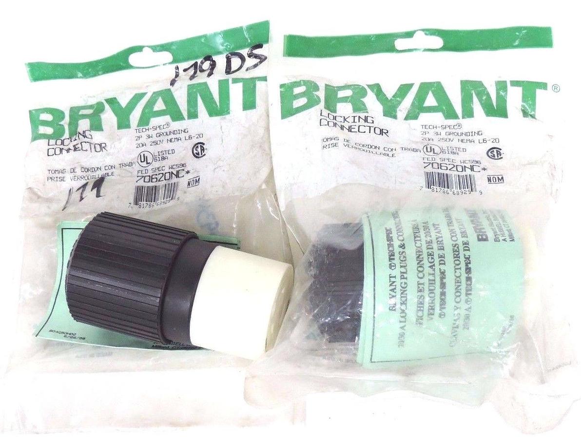 Used LOT OF 2 NEW BRYANT 70620NC LOCKING CONNECTORS NEMA L6-20