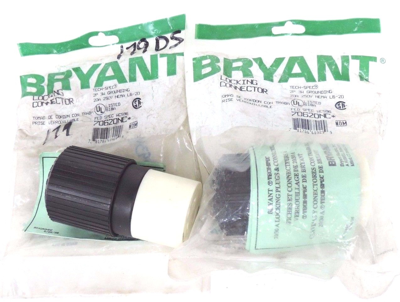 Used LOT OF 2 NEW BRYANT 70620NC LOCKING CONNECTORS NEMA L6-20
