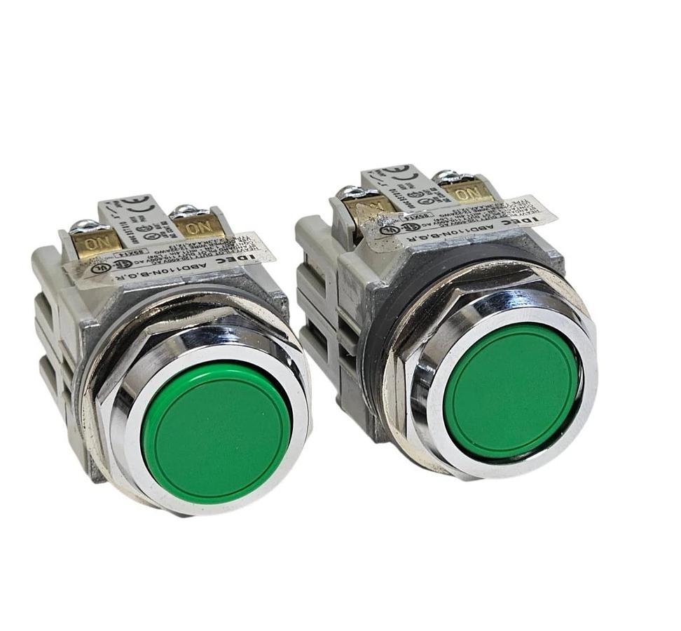 LOT OF 2 IDEC ABD110N-B.G.R PUSHBUTTONS GREEN CAPS FLUSH