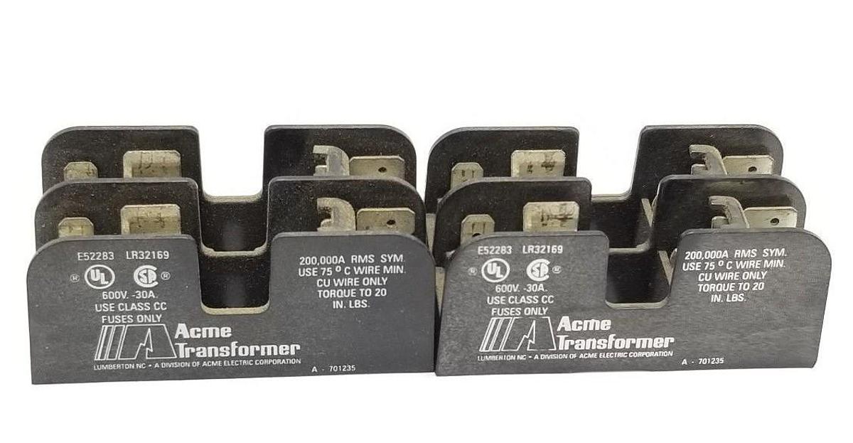 Used LOT OF 2 ACME TRANSFORMER A-701235 FUSE HOLDERS, 600V, 3A, 2P, A701235