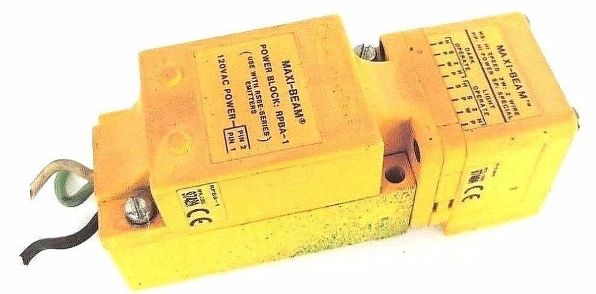 Used BANNER RPBA-1 MAXI-BEAM POWER BLOCK W/ RSBE EMITTER, 9740A, 9742A