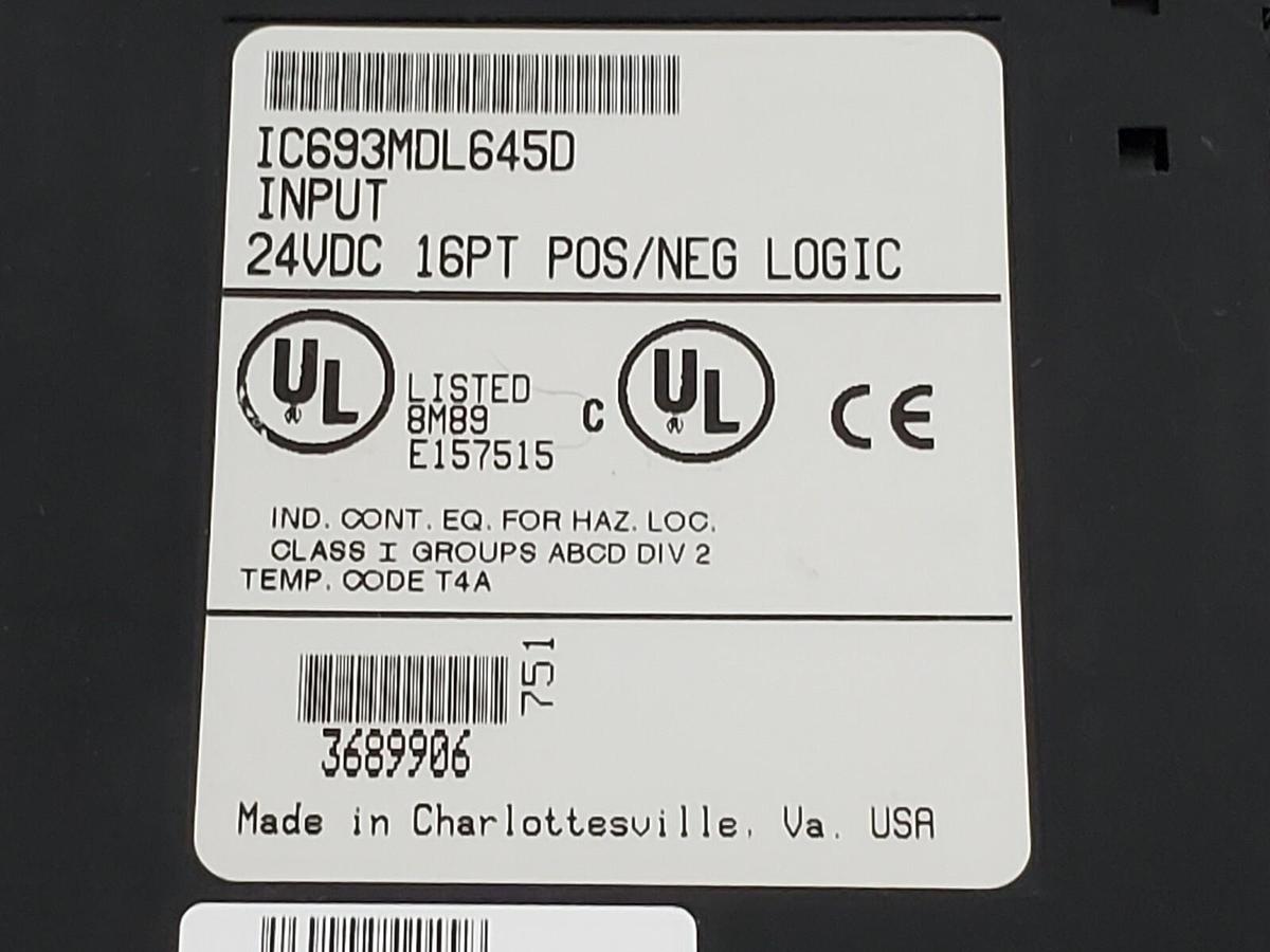 Used GE FANUC IC693MDL645D INPUT MODULE 24VDC 16PT POS/NEG LOGIC W/OUT WIRING ARM