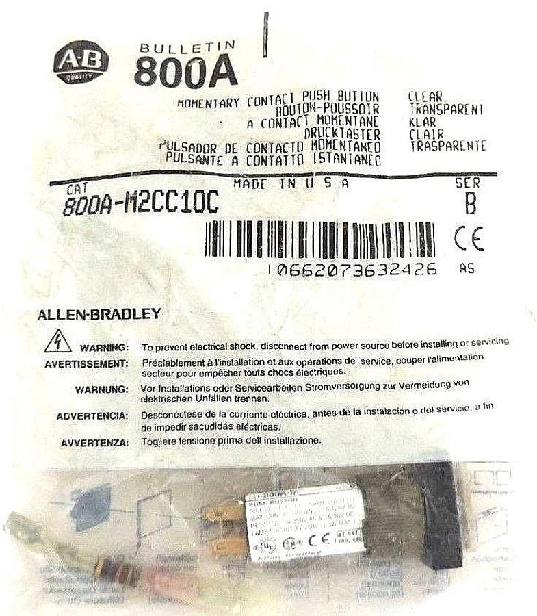 Used NEW ALLEN BRADLEY 800A-M2CC10C PUSH BUTTON CLEAR 800AM2CC10C, SER. B