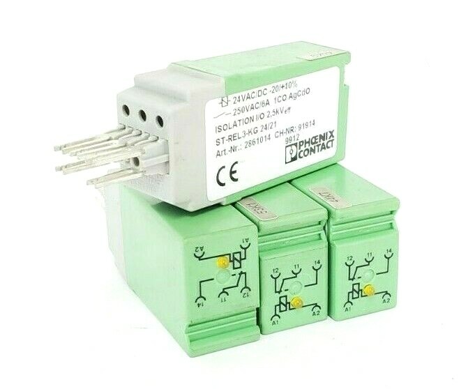 Used LOT OF 4 PHOENIX CONTACT ST-REL3-KG 24/21 RELAY CONNECTORS 2861014 CH-NR: 91914