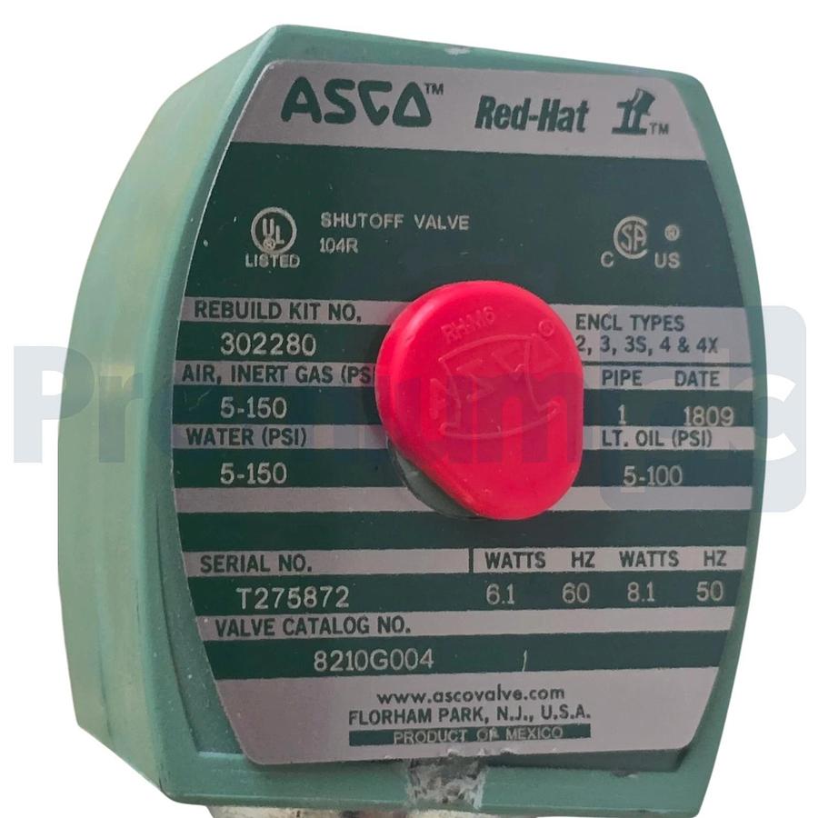 ASCO 8210G004 Red-Hat II 1" NPT Solenoid Valve 2-Way N/C 110/120VAC 20077 NSNP