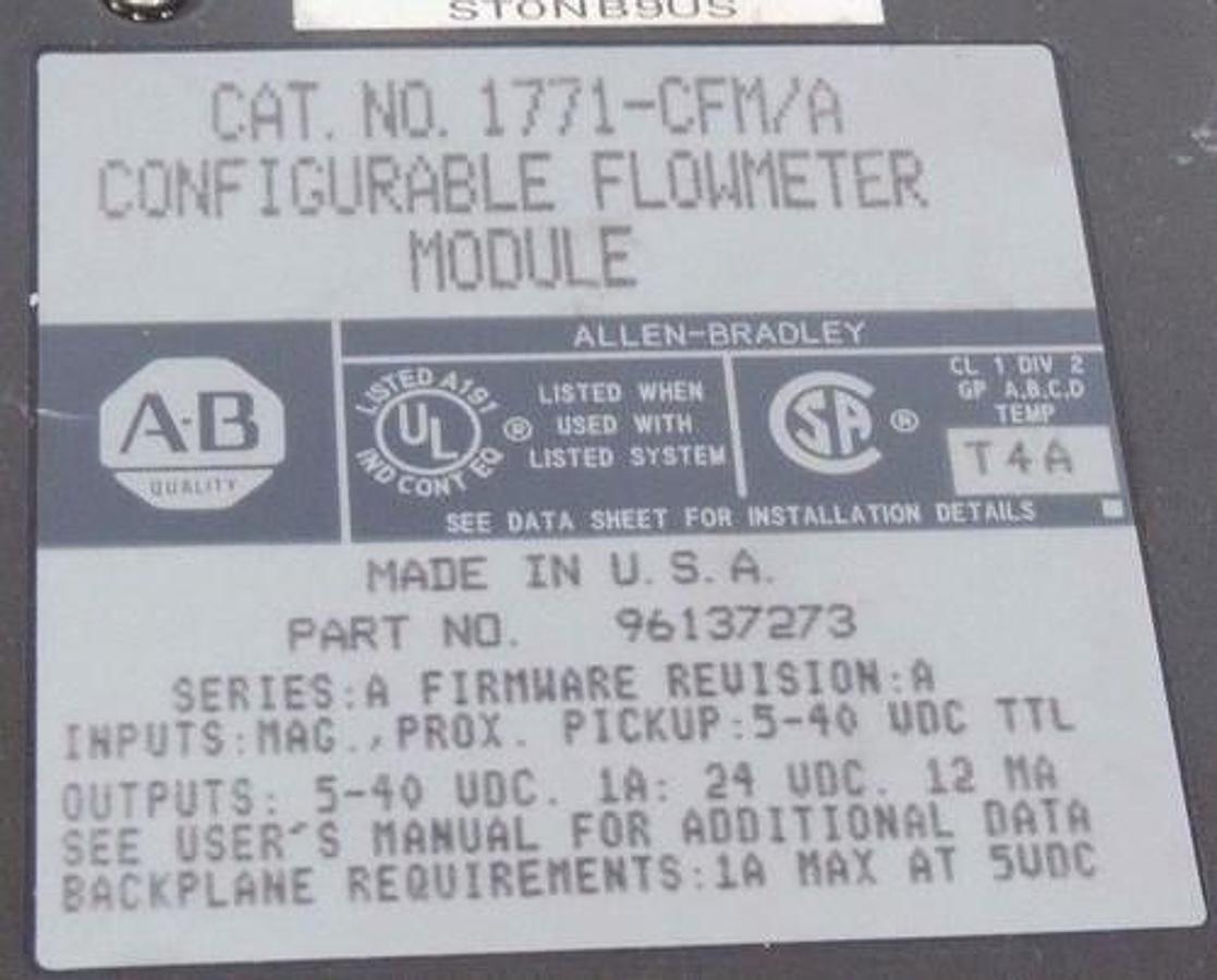Used ALLEN BRADLEY 1771-CFM/A CONFIGURABLE FLOWMETER MODULE 1771CFMA, 1771-CFM