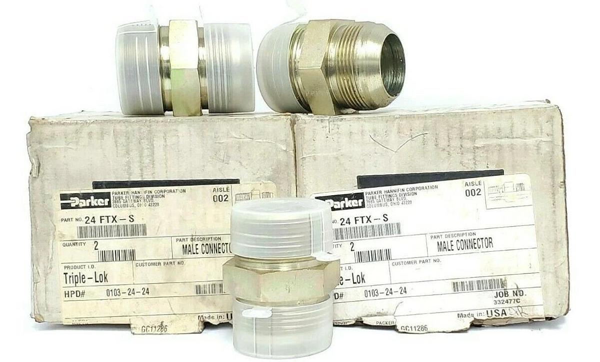 Used LOT OF 3 NEW PARKER 24FTX-S MALE CONNECTORS 24FTXS 1-1/2 JIC X 1-1/2 NPT STEEL