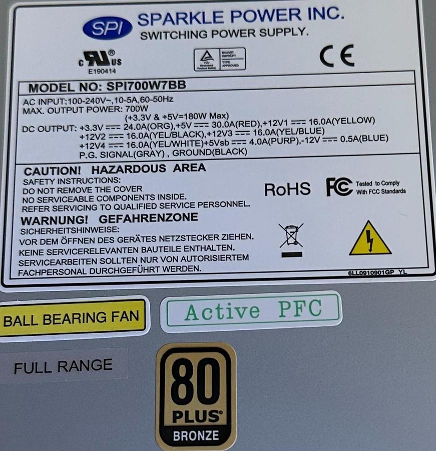 Used NEW SPARKLE POWER INC. SPI700W7BB SWITCHING POWER SUPPLY 700W 100-240V 50/60Hz
