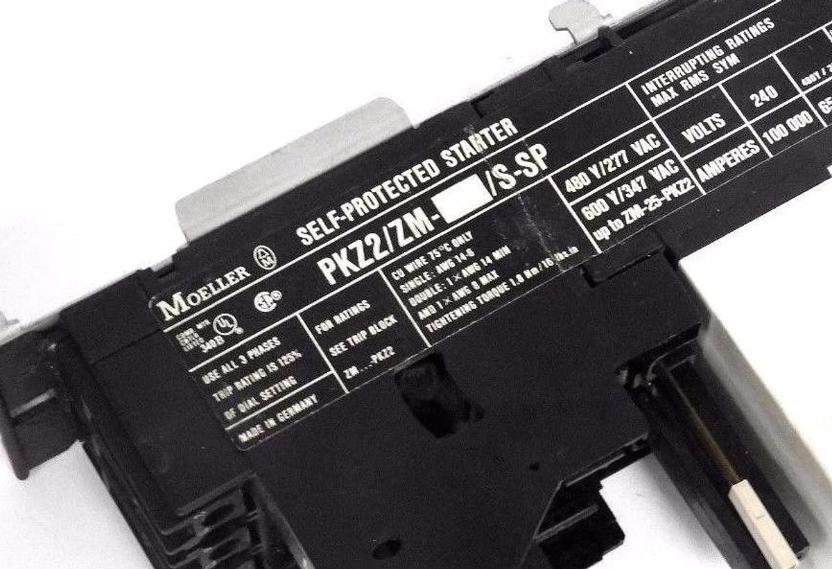 Used MOELLER PKZ2-SP BASE W/ ZM-S-SP MOTOR PROTECTOR S-SP-PKZ2 CONTROL