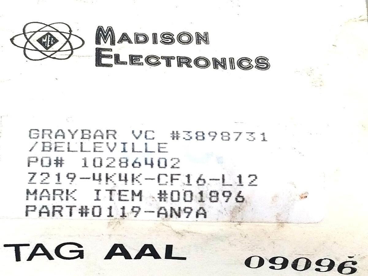 Used NEW GRAYBAR Z219-4K4K-CF16-L12 CONTINUOUS FLEX CABLE 0119-AN9A Z2194K4KCF16L12