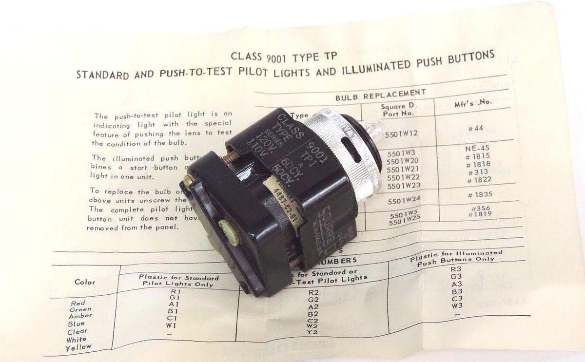 Used NIB SQUARE D 9001-TP1 PILOT LIGHT ASSY. 9001TP1 SER. A