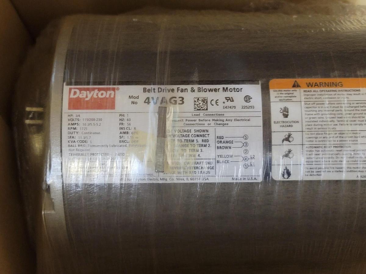 Used NEW DAYTON 4VAG3 BELT DRIVE FAN & BLOWER MOTOR 3/4HP 60Hz 1PHASE