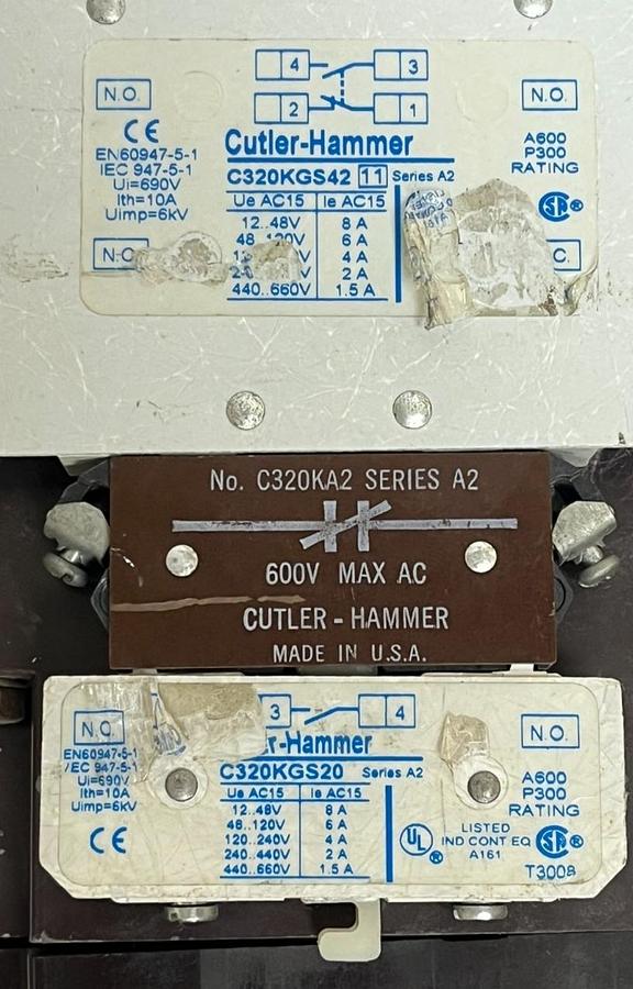 Used Cutler-Hammer C832LN1 Contactor Size 5 350A 600V w/ C320KGS20 C320KGS42