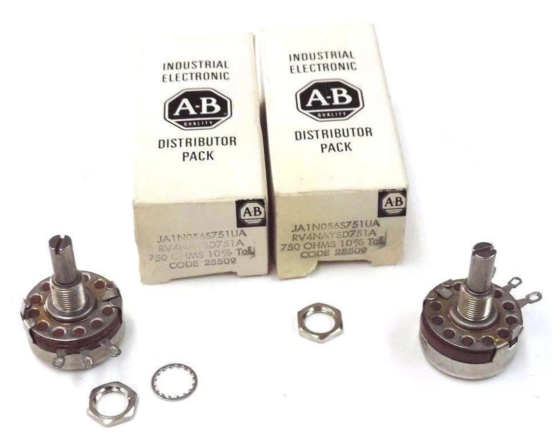 Used LOT OF 2 NIB ALLEN BRADLEY JA1N056S751UA POTENTIOMETERS RV4NAYSD751A, 750 OHMS