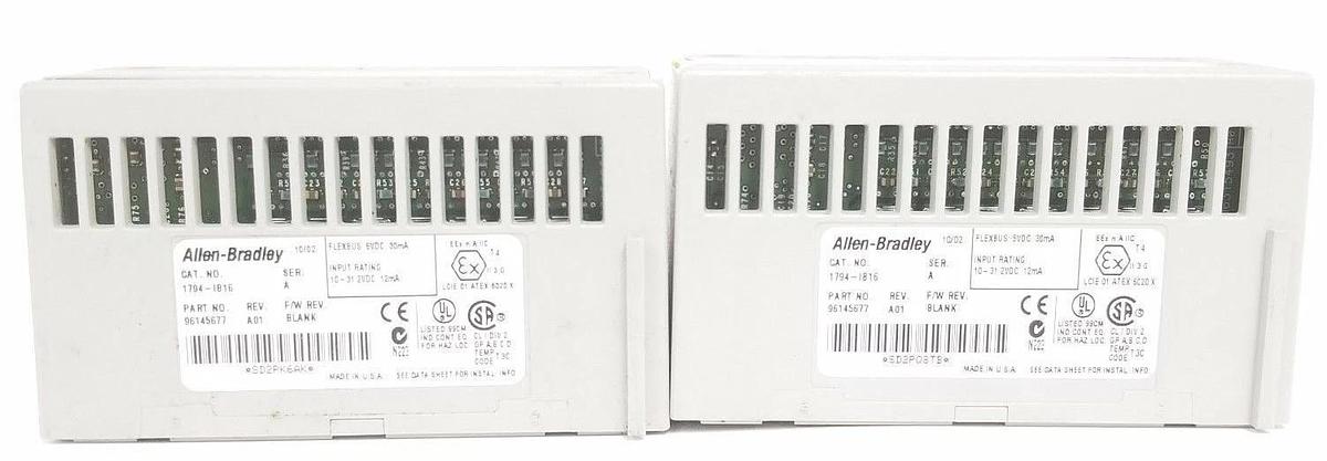 Used LOT OF 2 ALLEN BRADLEY 1794-IB16 FLEX I/O INPUT MODULES SER. A, REV. A01