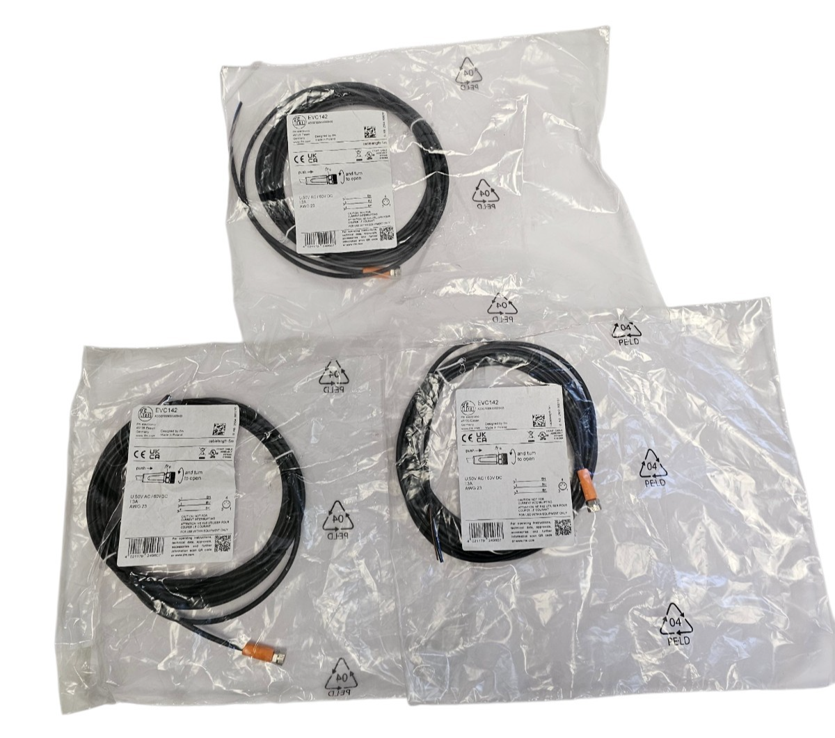 LOT OF 3 NEW IFM ADOGF030MSS0005H CONNECTION CABLES EVC142 LENGTH 5M