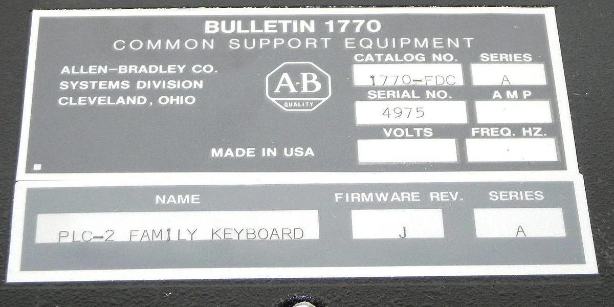 Refurbished ALLEN BRADLEY 1770-FDC PLC-2 KEYBOARD MODULE W/ 1770-KCB KEYTOP OVERLAY