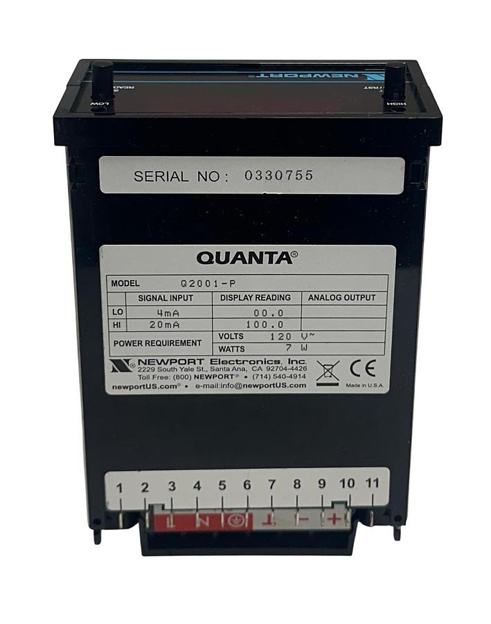 Used NEWPORT Q2001-P / Q2001P QUANTA DIGITAL PROCESS PANEL METER 4-20mA 120V NSMP