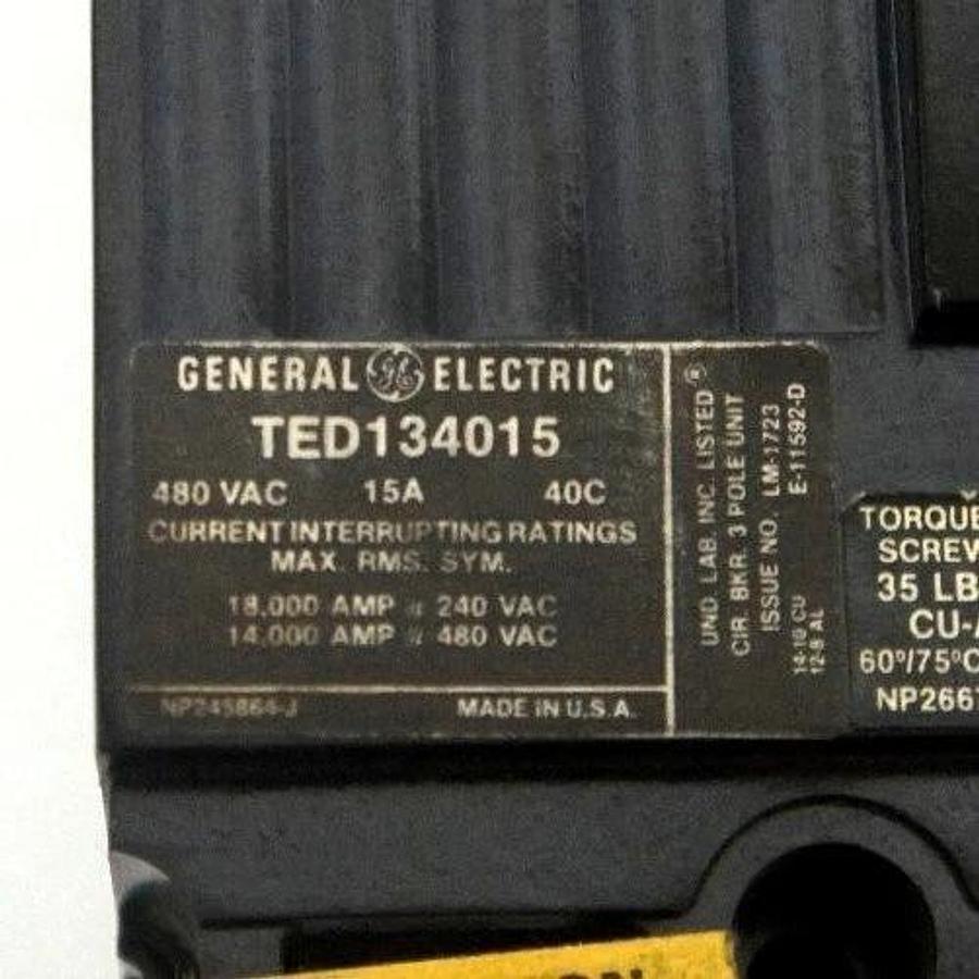 NIB GENERAL ELECTRIC TED134015 CIRCUIT BREAKER 15AMP 3 POLE TED134015WL