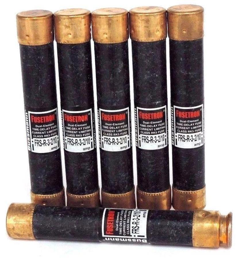 Used LOT OF 6 BUSSMANN FUSETRON FRS-R-3-2/10 DUAL ELEMENT TIME DELAY FUSES FRSR3210
