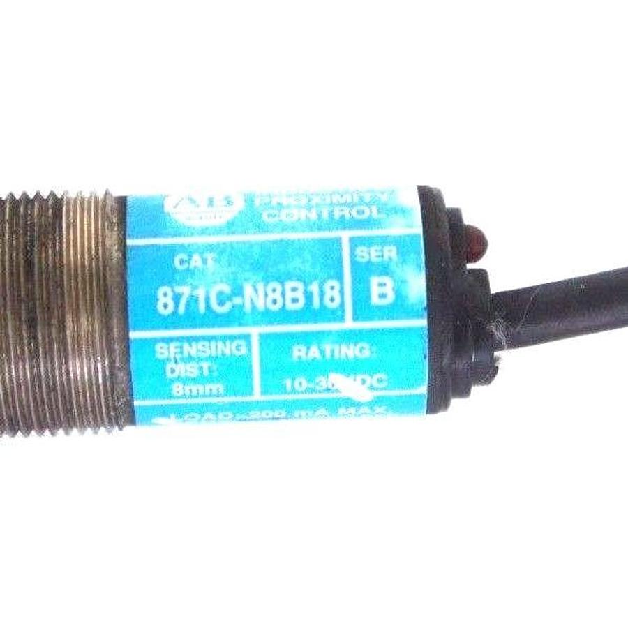 Used ALLEN BRADLEY 871C-N8B18 PROXIMITY SWITCH SER. B, 871CN8B18