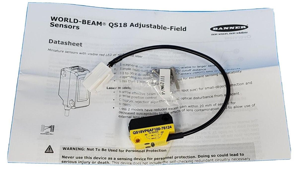 Used NIB BANNER QS18VP6AF100-76124 PHOTOELECTRIC SENSOR 76124, 10-30VDC