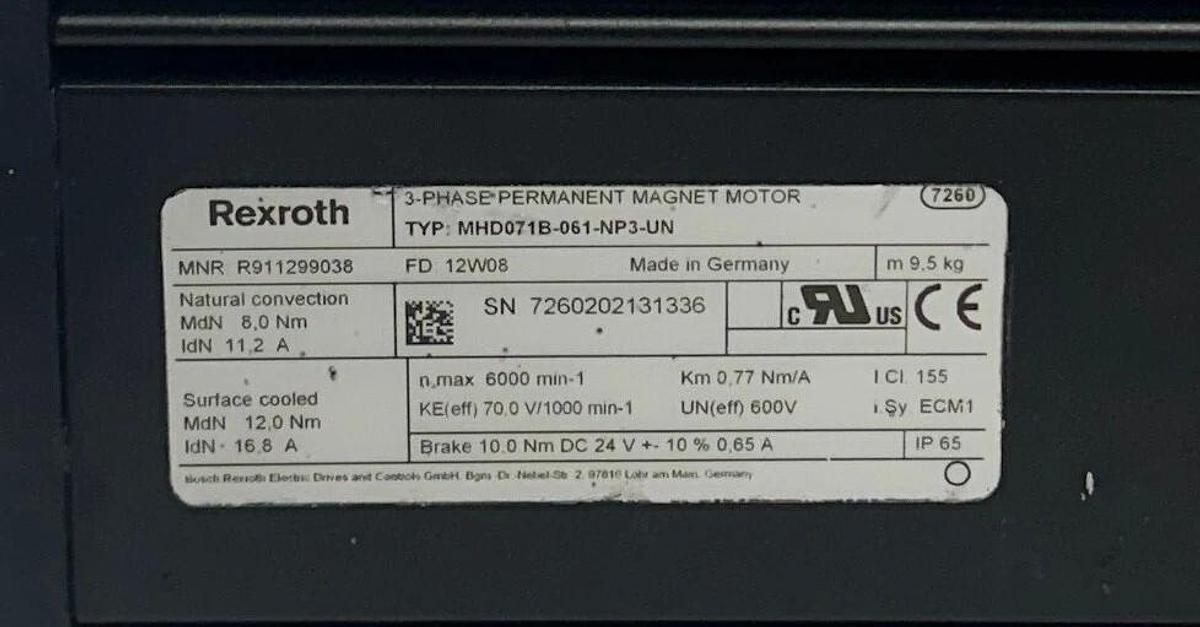 REXROTH MHD071B-061-NP3-UN | R911299038 MHD Servo Motor w/24VDC Brake NSNP