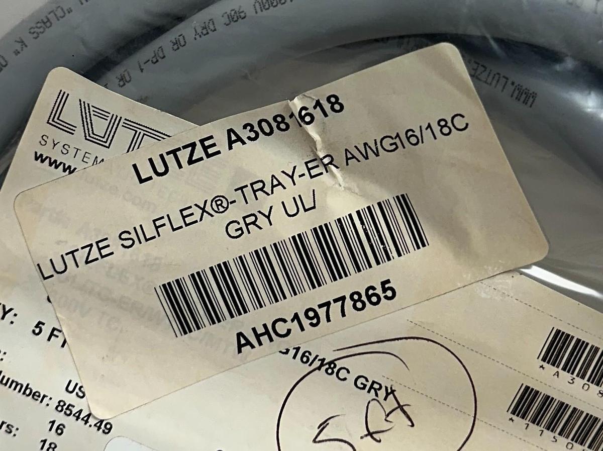 Used LUTZE A3081618 SILFLEX TRAY-ER AWG16/18C GRY UL CABLE 5FT PVC JACKET 600V NSMP