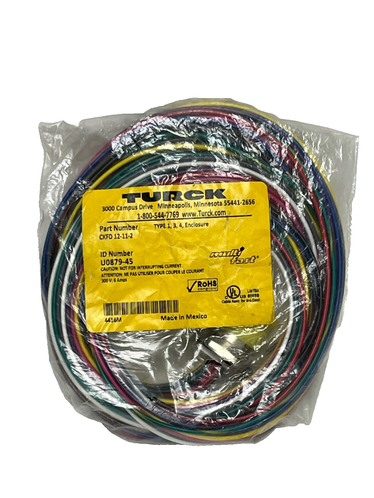 Used Turck CKFD 12-11-2 (U0879-45) Rear Mount Female M23 2-Meter Cable NEW