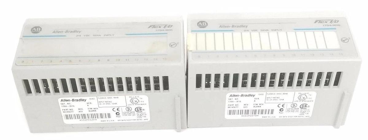 Used LOT OF 2 ALLEN BRADLEY 1794-IB16 FLEX I/O INPUT MODULES SER. A, REV. A01